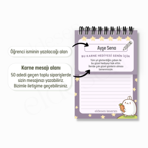 30 Yaprak Tavşanlar Spiralli A6 Defter - İsme Özel Karne Hediyesi resmi