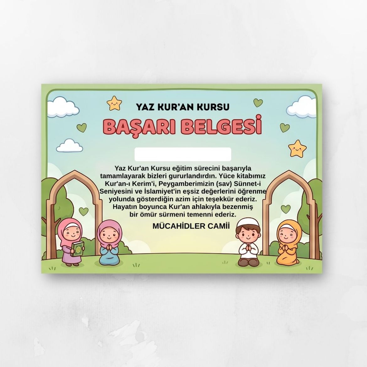Çocuklu Başarı Belgesi Yaz Kur'an Kursu resmi