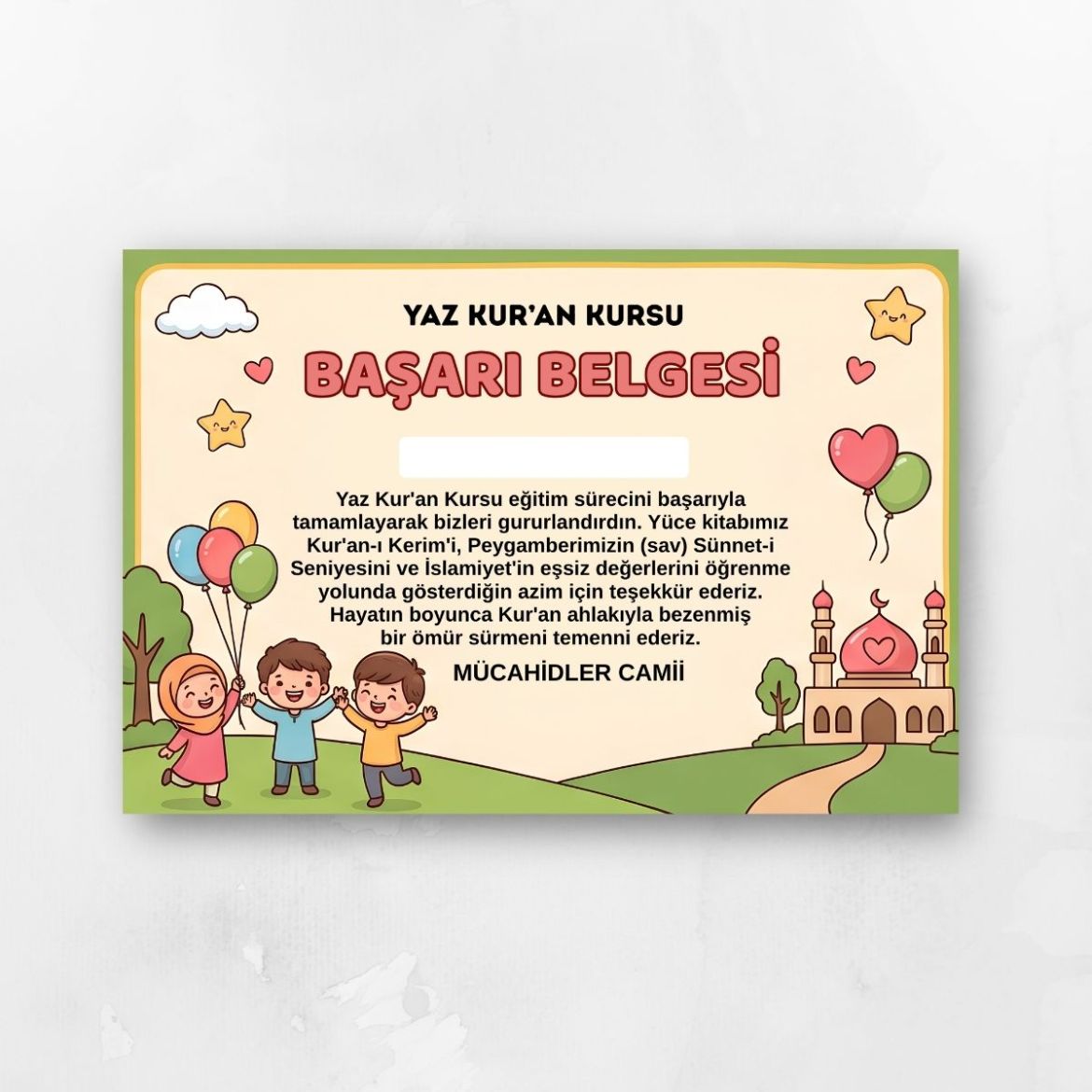 Çocuklu Başarı Belgesi Yaz Kur'an Kursu resmi