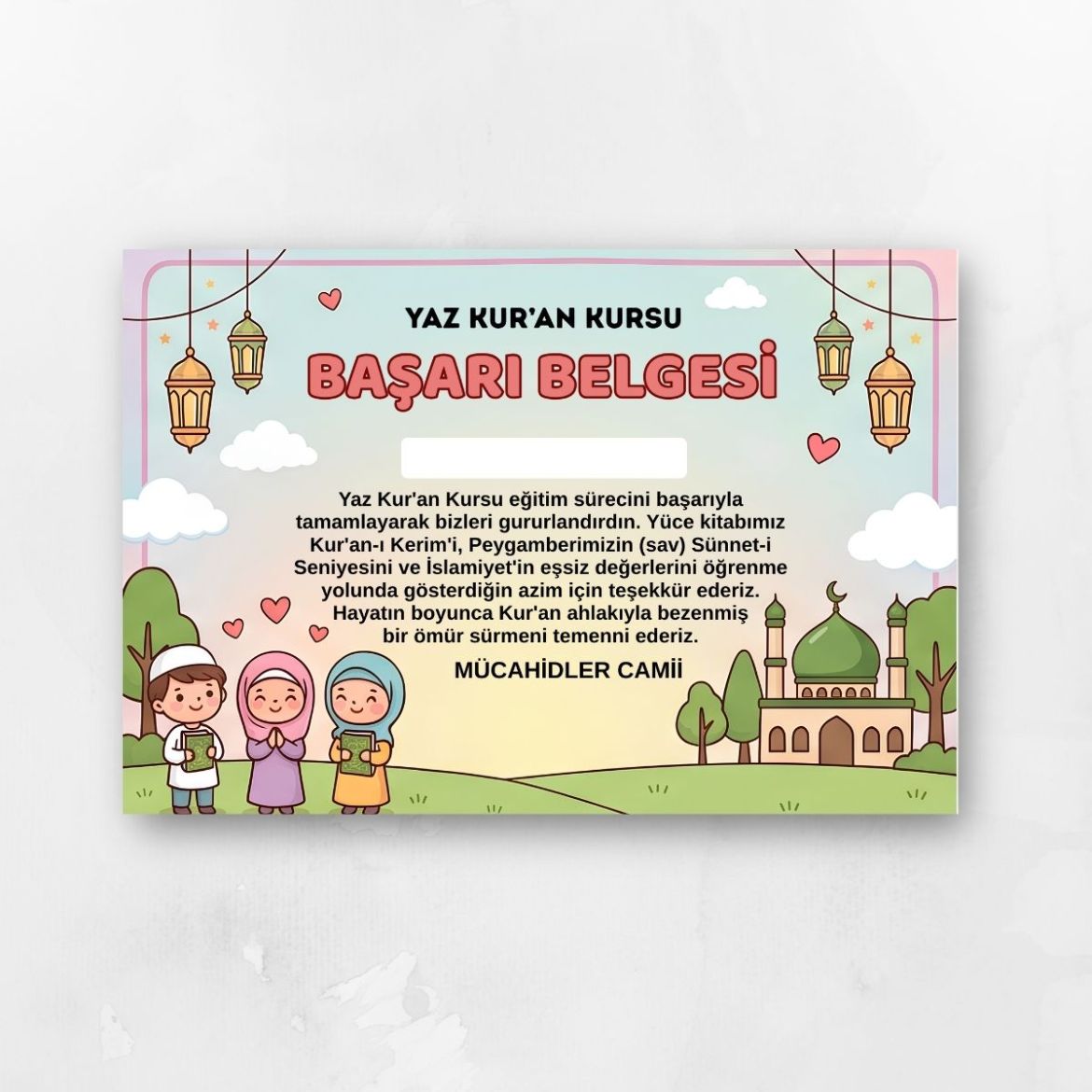 Çocuklu Başarı Belgesi Yaz Kur'an Kursu resmi