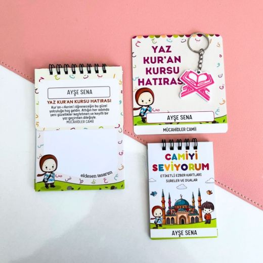 Elifba'lı Kız Çocuklu Defter, Ezber Kartı ve Anahtarlık resmi
