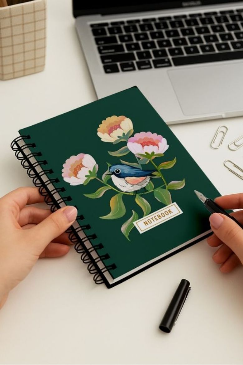 Yeşil Kuşlu Kalın Kapaklı A5 Defter resmi