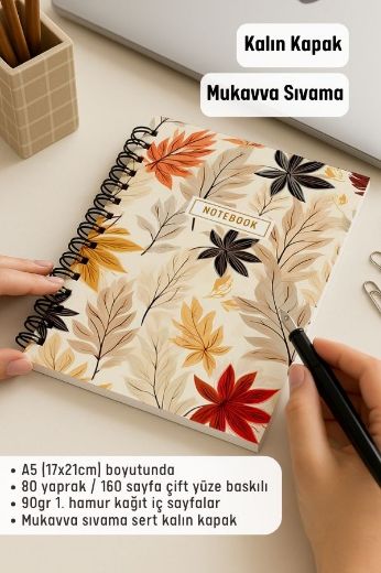 Yapraklı Kalın Kapaklı A5 Defter resmi