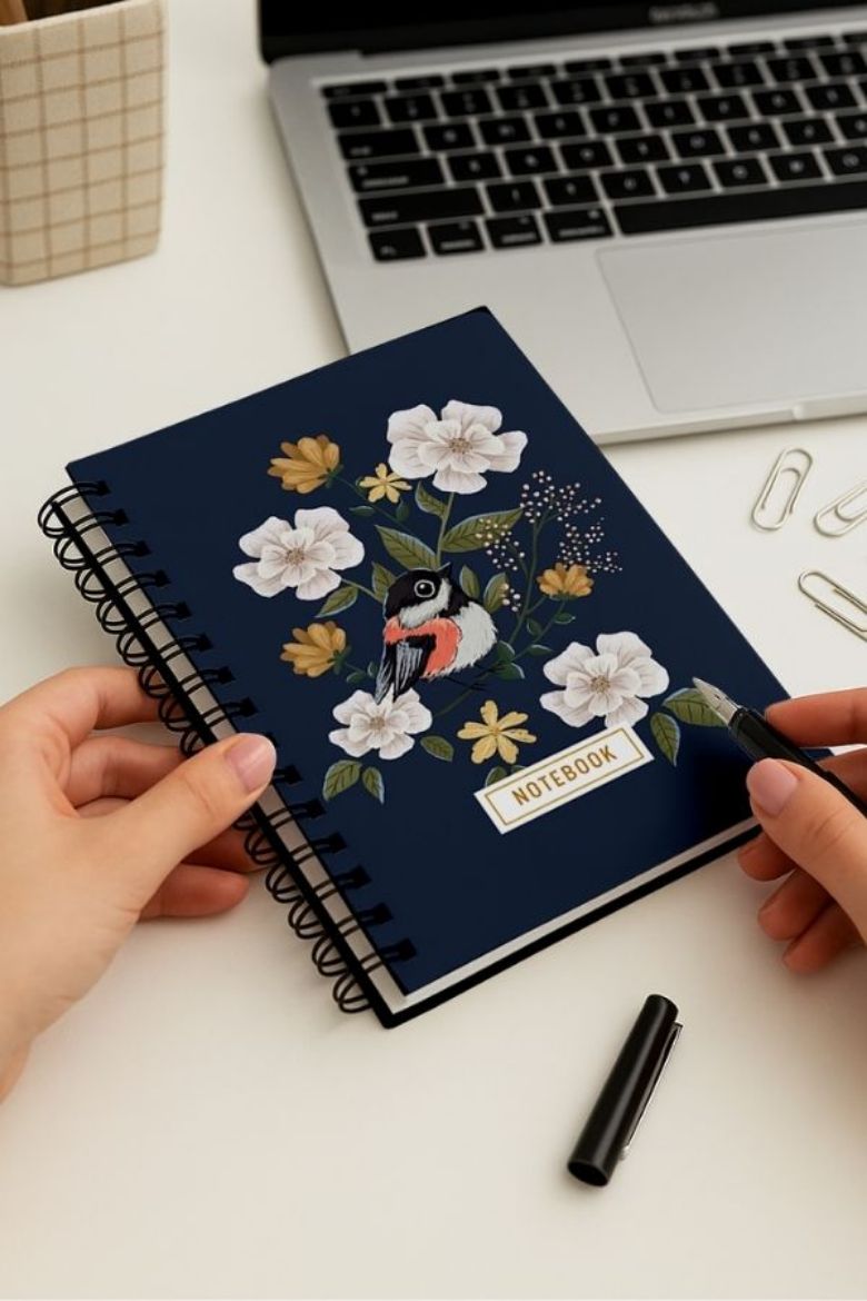 Mavi Kuşlu Kalın Kapaklı A5 Defter resmi