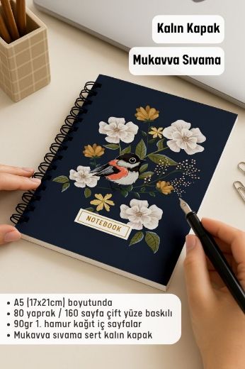 Mavi Kuşlu Kalın Kapaklı A5 Defter resmi