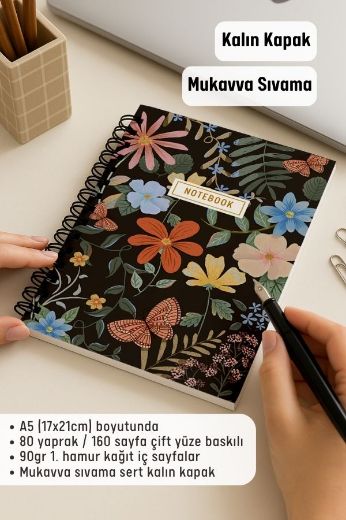 Kelebekli Kalın Kapaklı A5 Defter resmi