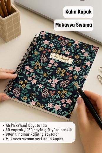 Karışık Çiçekli Kalın Kapaklı A5 Defter resmi