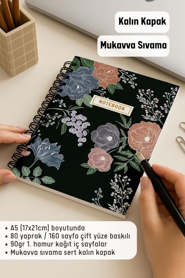 Beyaz Çizgili Kalın Kapaklı A5 Defter resmi
