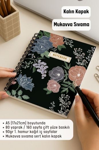 Beyaz Çizgili Kalın Kapaklı A5 Defter resmi