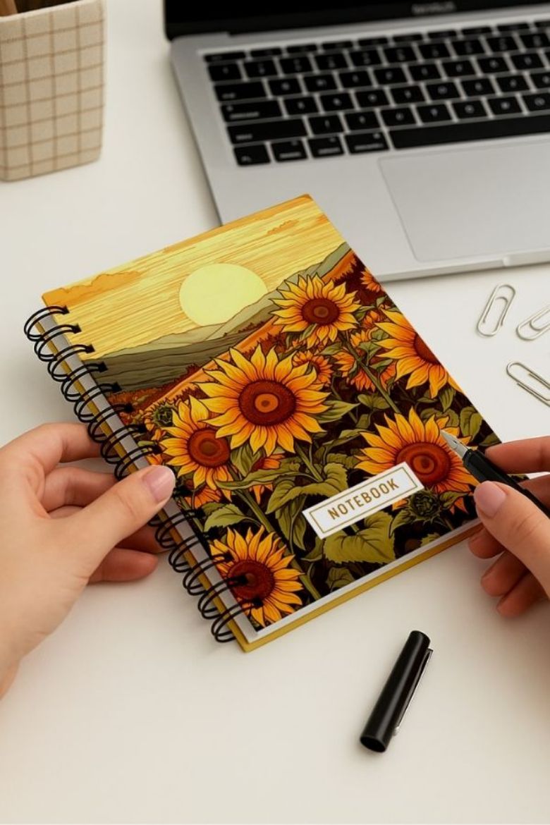 Ay Çiçekli Kalın Kapaklı A5 Defter resmi