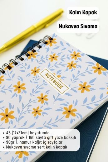Sarı Papatyalı Kalın Kapaklı A5 Defter resmi