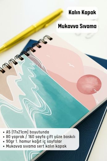 Pembe Boho Kalın Kapaklı A5 Defter resmi