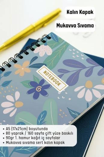 Mavi Papatyalı Kalın Kapaklı A5 Defter resmi