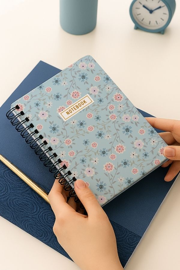 Mavi Çiçekli Kalın Kapaklı A5 Defter resmi