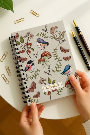 Kuş ve Mantar Kalın Kapaklı A5 Defter resmi