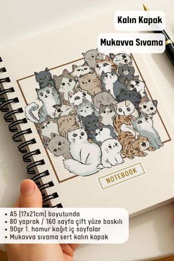Kedili Kalın Kapaklı A5 Defter resmi