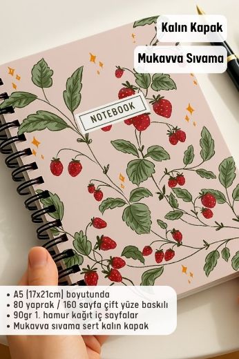 Çilek Kalın Kapaklı A5 Defter resmi