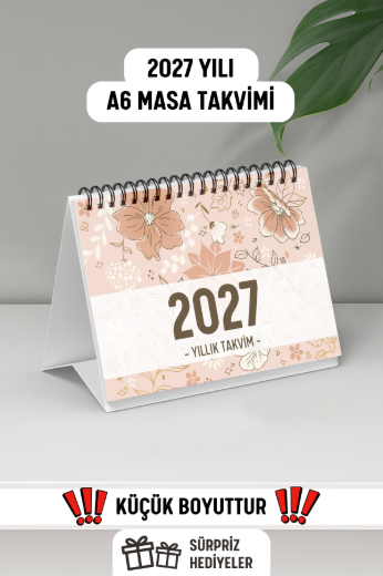 Altın Çiçekli 2027 Yılı Aylık Masa Takvimi Spiralli A6 resmi