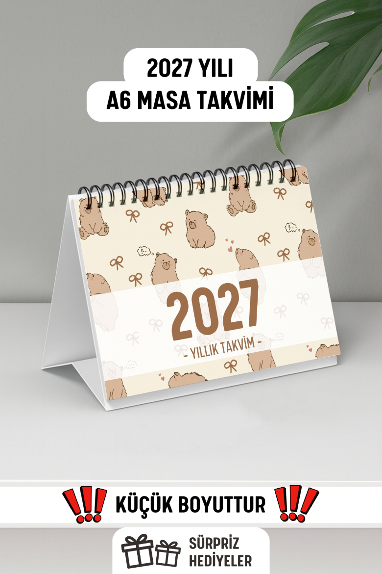 Ayıcık 2027 Yılı Aylık Masa Takvimi Spiralli A6 resmi
