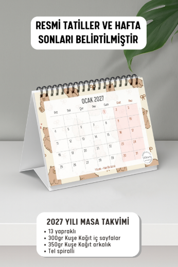 Ayıcık 2027 Yılı Aylık Masa Takvimi Spiralli A6 resmi