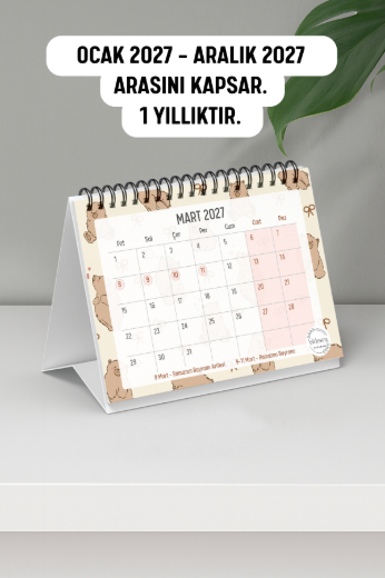 Ayıcık 2027 Yılı Aylık Masa Takvimi Spiralli A6 resmi