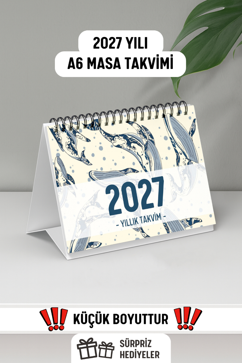 Balinalar 2027 Yılı Aylık Masa Takvimi Spiralli A6 resmi