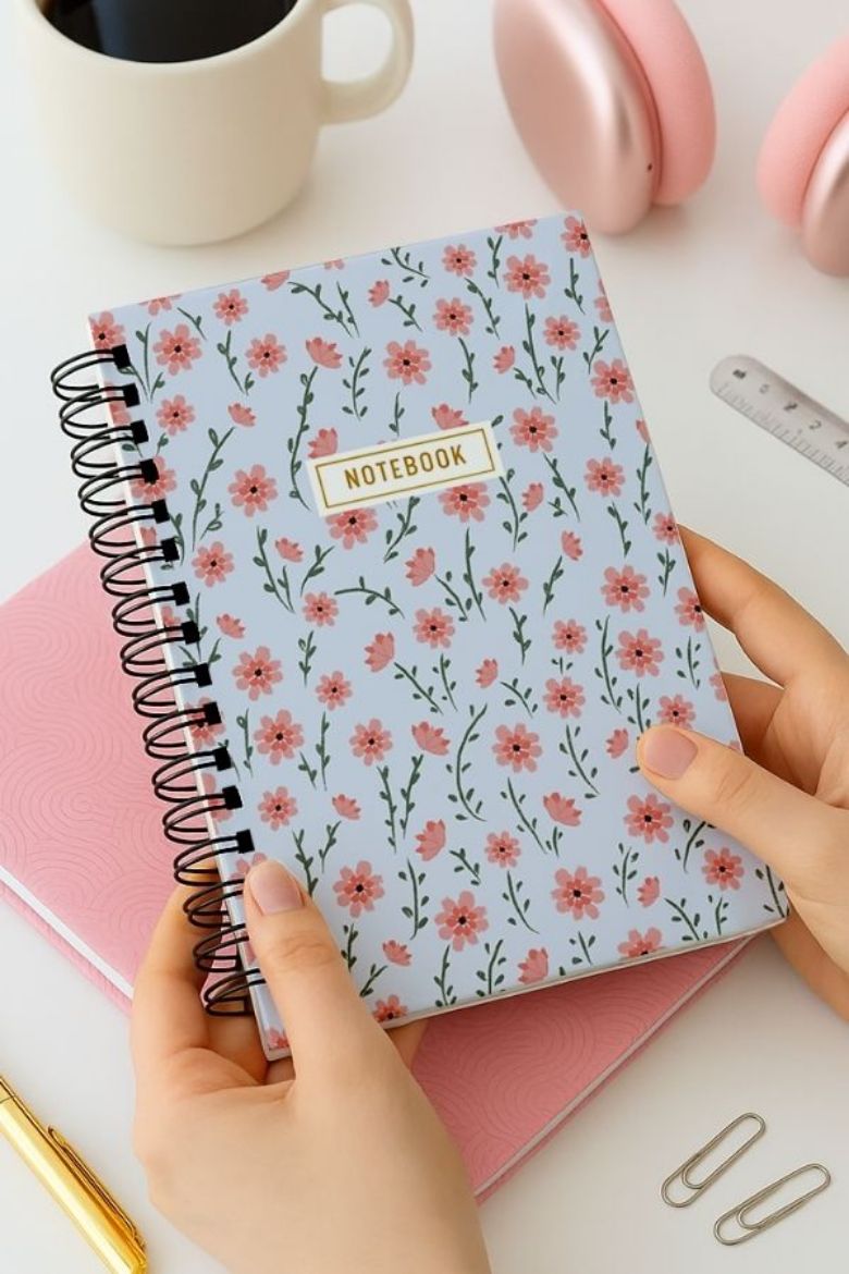 Pembe Çiçekli Kalın Kapaklı A5 Defter resmi