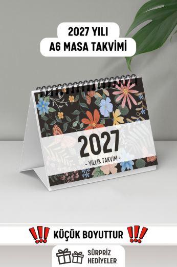 Kelebekli 2027 Yılı Aylık Masa Takvimi Spiralli A6 resmi
