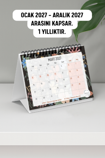 Kelebekli 2027 Yılı Aylık Masa Takvimi Spiralli A6 resmi