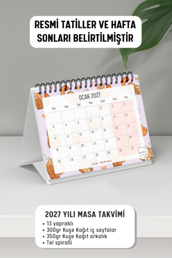Kızıl Panda 2027 Yılı Aylık Masa Takvimi Spiralli A6 resmi
