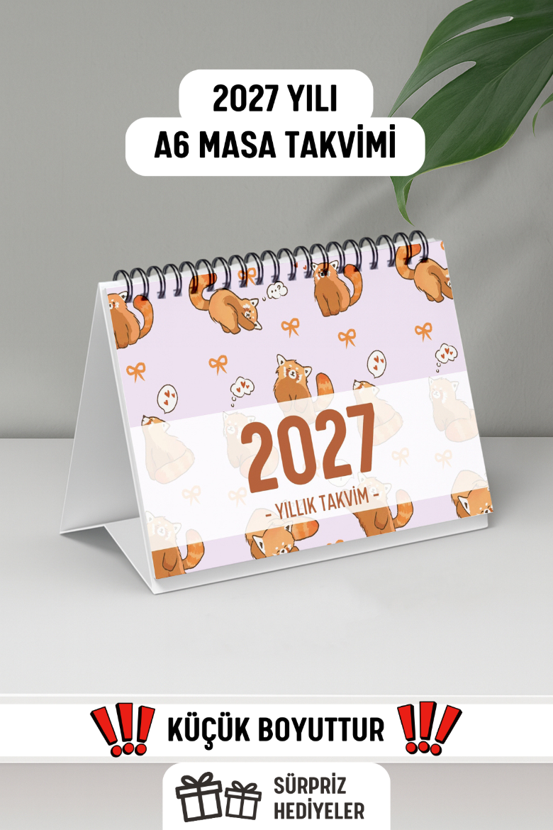 Kızıl Panda 2027 Yılı Aylık Masa Takvimi Spiralli A6 resmi