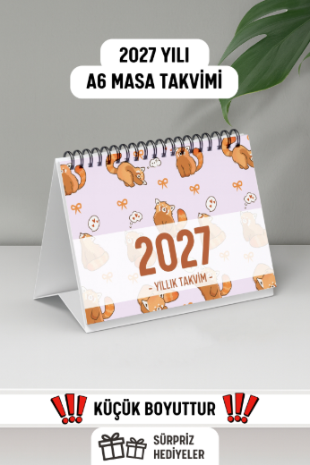 Kızıl Panda 2027 Yılı Aylık Masa Takvimi Spiralli A6 resmi