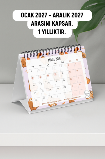 Kızıl Panda 2027 Yılı Aylık Masa Takvimi Spiralli A6 resmi