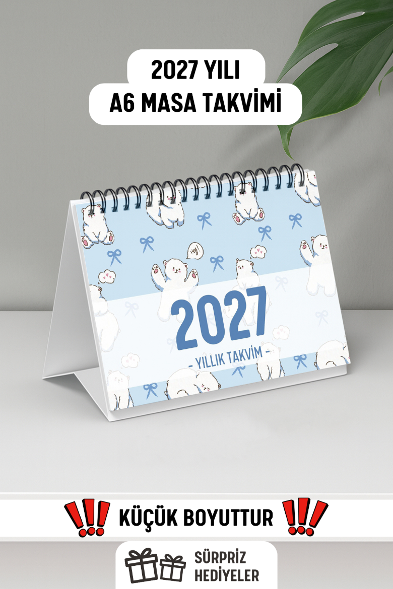 Kutup Ayısı 2027 Yılı Aylık Masa Takvimi Spiralli A6 resmi
