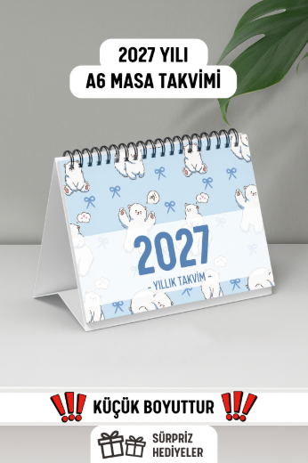 Kutup Ayısı 2027 Yılı Aylık Masa Takvimi Spiralli A6 resmi