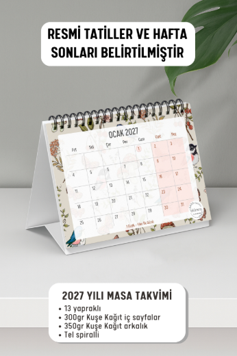 Mantar ve Kuş 2027 Yılı Aylık Masa Takvimi Spiralli A6 resmi