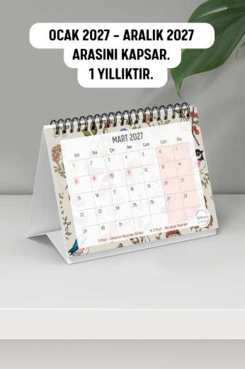 Mantar ve Kuş 2027 Yılı Aylık Masa Takvimi Spiralli A6 resmi