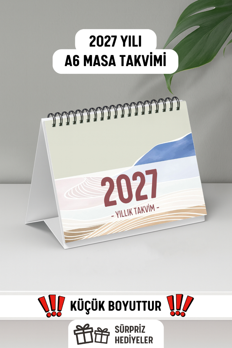 Mavi Boho 2027 Yılı Aylık Masa Takvimi Spiralli A6 resmi