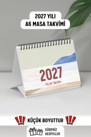 Mavi Boho 2027 Yılı Aylık Masa Takvimi Spiralli A6 resmi