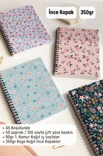 Çiçekli 4'lü Okul Defter Seti resmi