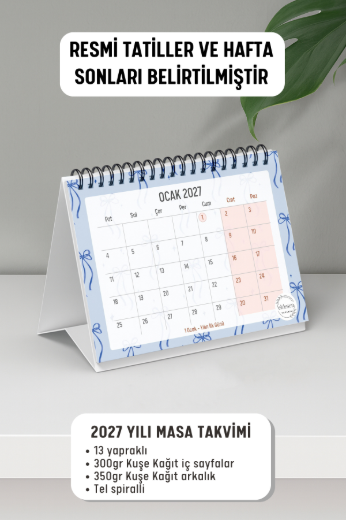 Mavi Fiyonk 2027 Yılı Aylık Masa Takvimi Spiralli A6 resmi