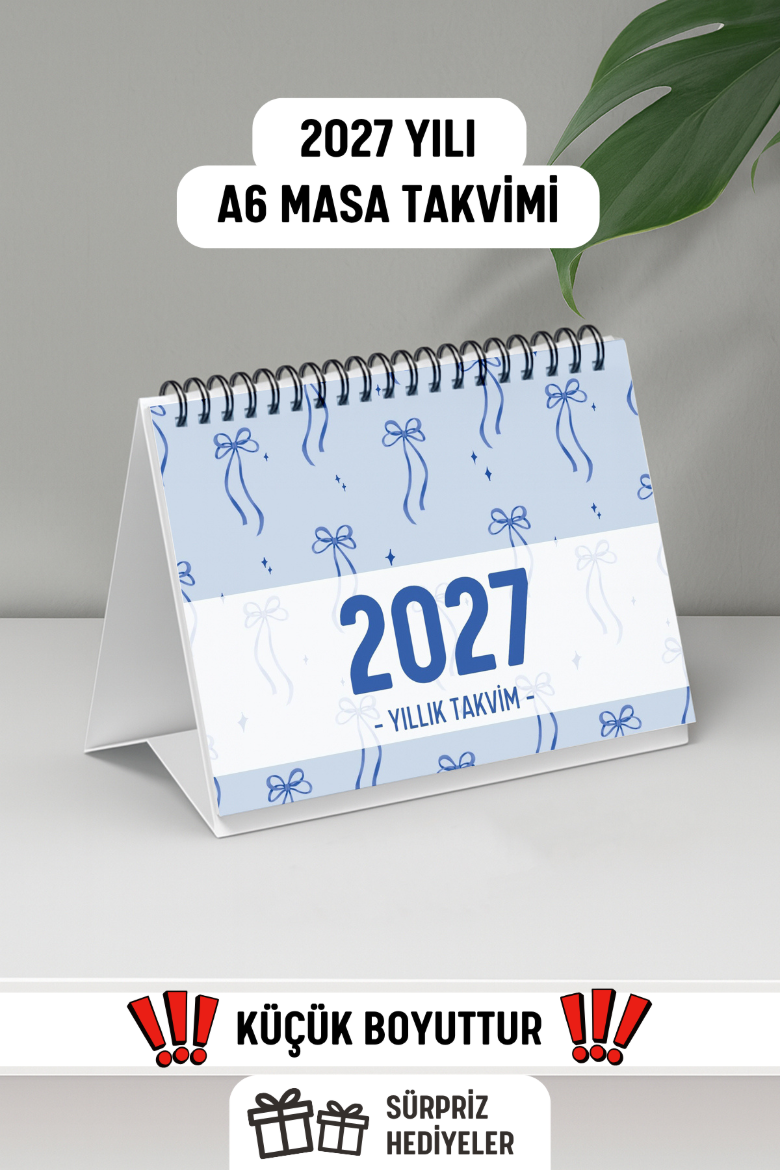 Mavi Fiyonk 2027 Yılı Aylık Masa Takvimi Spiralli A6 resmi