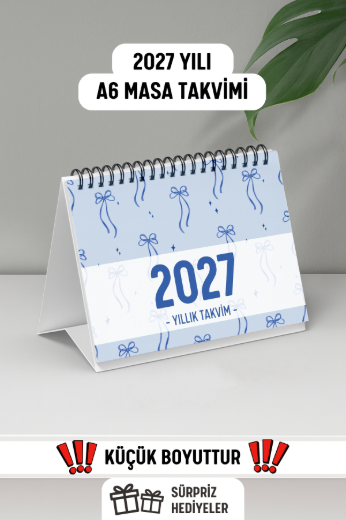 Mavi Fiyonk 2027 Yılı Aylık Masa Takvimi Spiralli A6 resmi