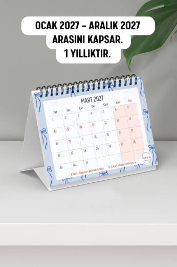 Mavi Fiyonk 2027 Yılı Aylık Masa Takvimi Spiralli A6 resmi