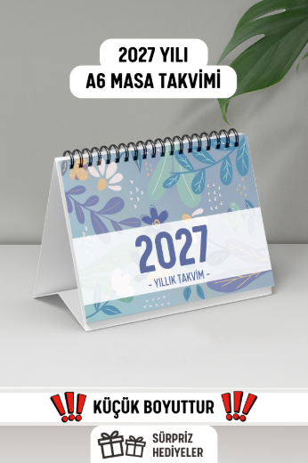 Mavi Papatya 2027 Yılı Aylık Masa Takvimi Spiralli A6 resmi