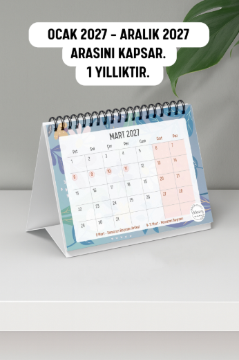 Mavi Papatya 2027 Yılı Aylık Masa Takvimi Spiralli A6 resmi