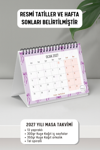 Mor Fiyonk 2027 Yılı Aylık Masa Takvimi Spiralli A6 resmi