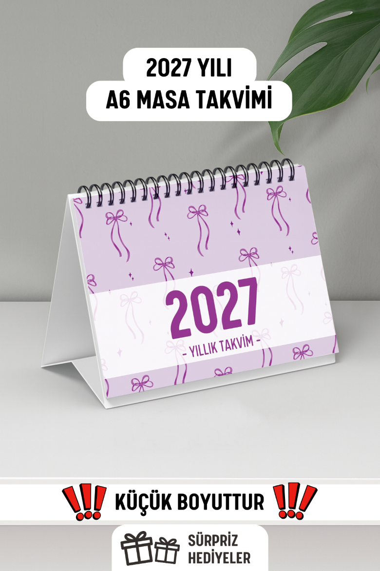 Mor Fiyonk 2027 Yılı Aylık Masa Takvimi Spiralli A6 resmi