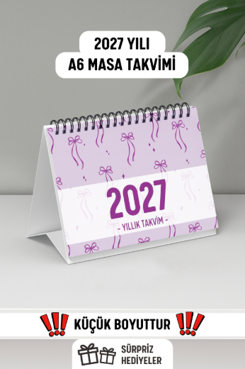 Mor Fiyonk 2027 Yılı Aylık Masa Takvimi Spiralli A6 resmi