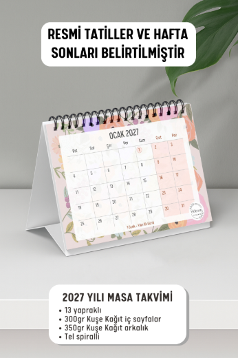 Pamuk Şeker 2027 Yılı Aylık Masa Takvimi Spiralli A6 resmi